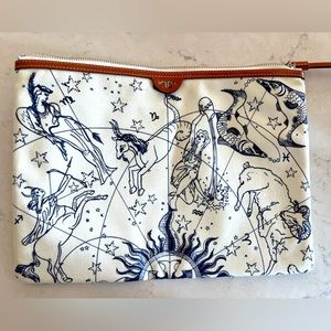 Used Tory burch Leather Trim Canvas Clutch w/ Tags